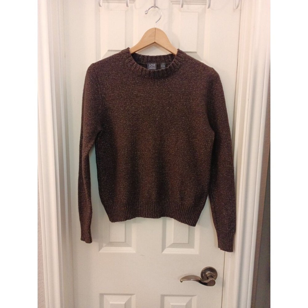 Women's Joe Joseph Abboud Wool Blend Brown/White Crew Neck Pullover Sweater Med